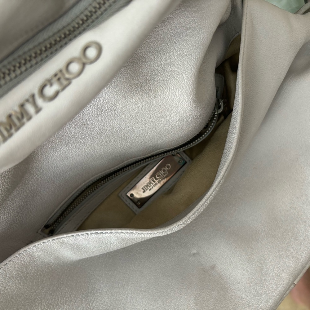 Jimmy Choo Light Gray Leather Crossbody Bag with Chain Detail - Picture 9 of 16
